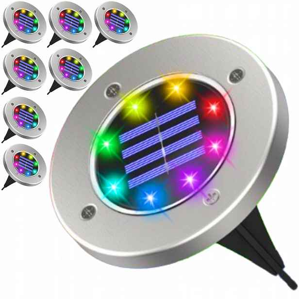 Solární Led Lampy Do Zahrady Zapichovací Barevné Nájezdové Lampy Disk x8 8 Ks