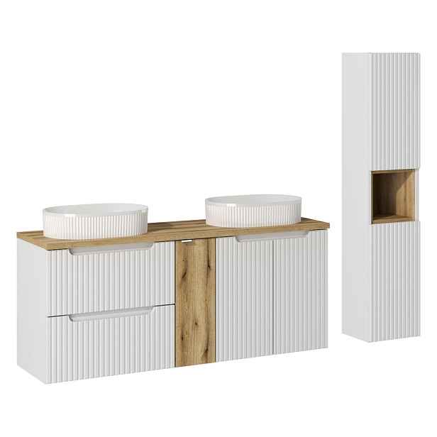 Comad Koupelnová sestava Nova White s deskou a umyvadly 140 cm bílá/dub evoke