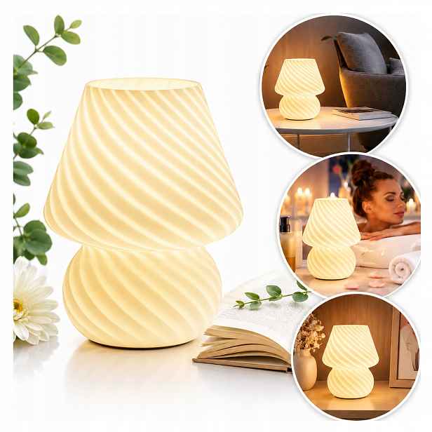 Noční Lampa Houba Onewish Skleněná Murano E27 Bílá Vintage Dekorativní!