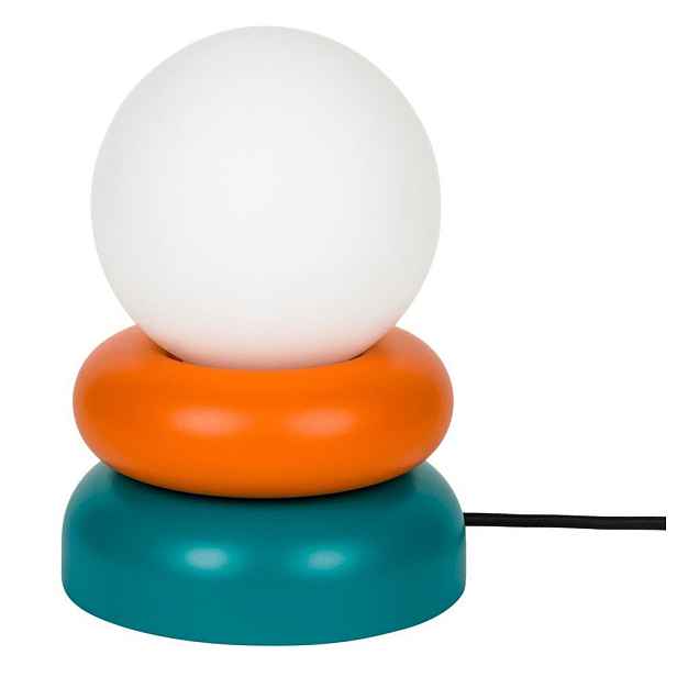 Stolní lampa z masivního dřeva v petrolejové barvě/oranžová se skleněným stínidlem (výška 24 cm) Otem – noo.ma