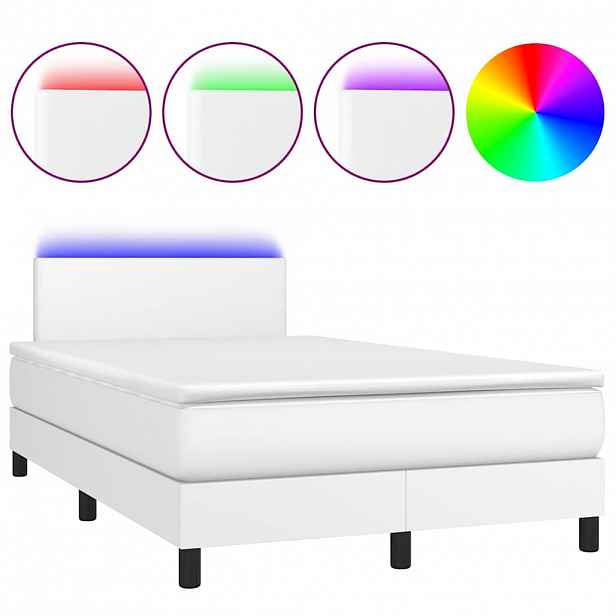 vidaXL Box spring postel s matrací a LED bílá 120x200 cm umělá kůže