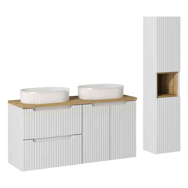 Comad Koupelnová sestava Nova White s deskou, umyvadly a skříňkami 120 cm bílá/dub evoke