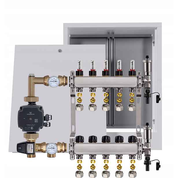 Nerezový rozdělovač pro podlahovku 5 boxů Pompa Grundfos Pex