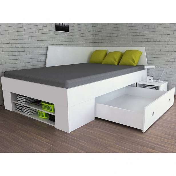 Úložná postel se zástěnou Junior, bílá, 120x200 cm