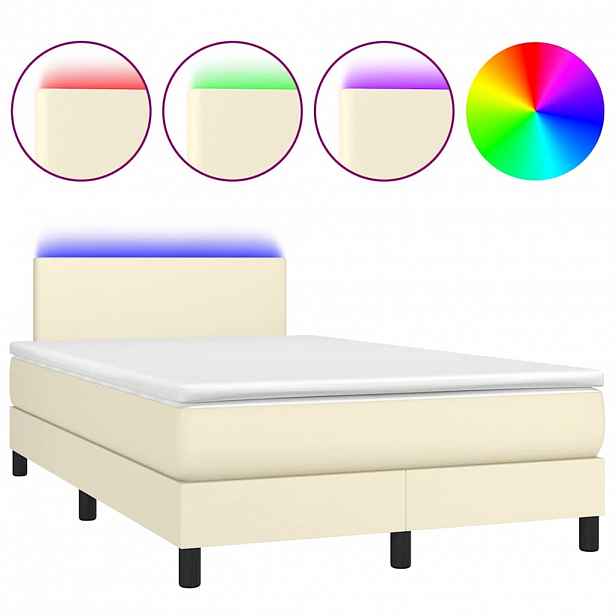 vidaXL Box spring postel s matrací a LED krémová 120x200 cm umělá kůže