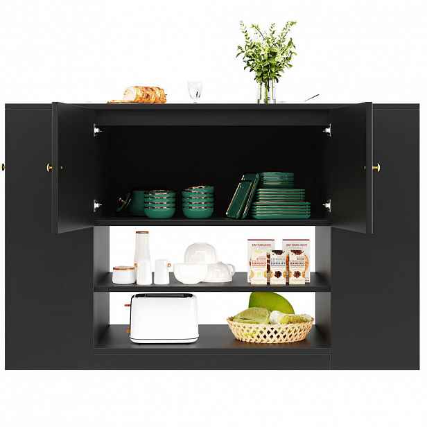 OKWISH KUCHYŇSKÝ ostrůvek 140/40/90 cm černý z MDF s výklopnou deskou a úložným prostorem