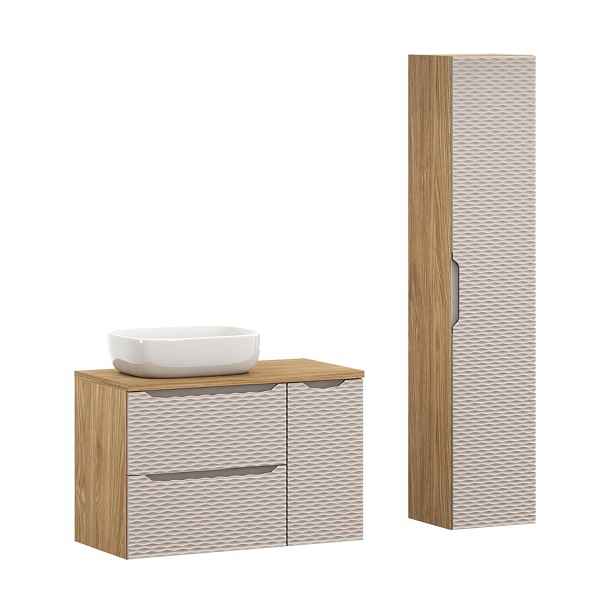 Comad Koupelnová sestava Ocean 90 cm s umyvadlem a skříňkami béžová/dub olejovaný
