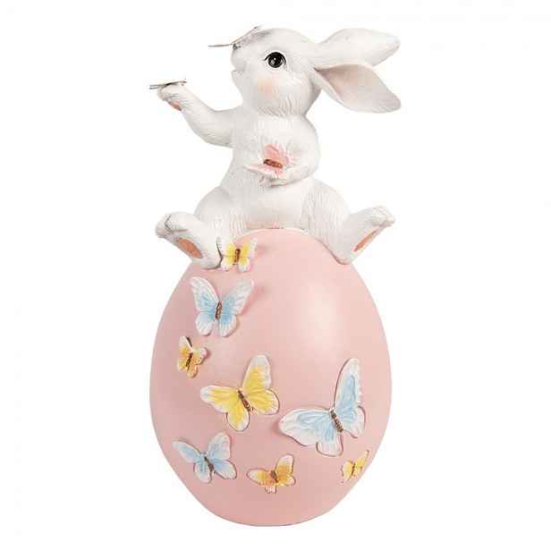 Dekorace králík na růžovém vajíčku s motýlky - 16*15*29 cm Clayre & Eef