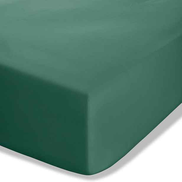 Tmavě zelené napínací perkálové prostěradlo 135x190 cm Easy Iron Percale – Catherine Lansfield