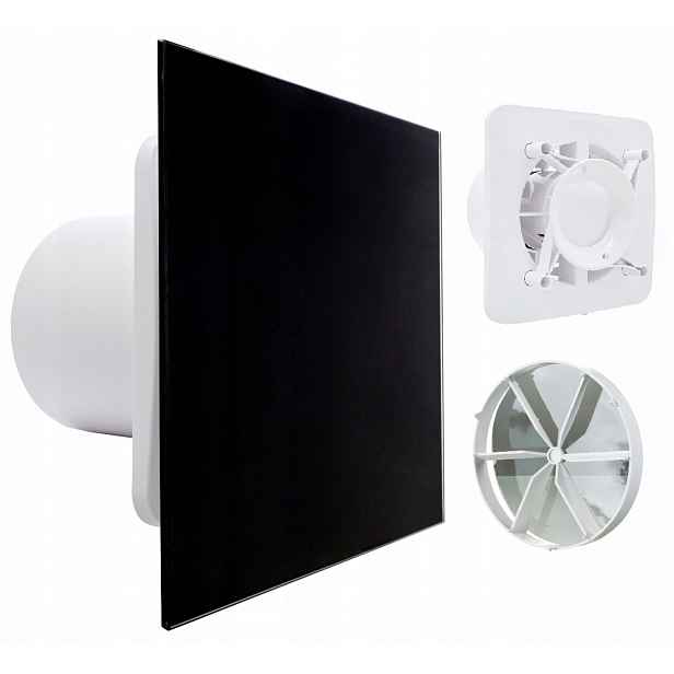 Koupelnový ventilátor Domovní Ventika Fi 100 Timer Černý Sklo Tichý ventil
