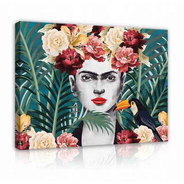 Obraz Frida Khalo Žena Listy Příroda Na Plátně Stěna Do Obývacího Pokoje 100x70