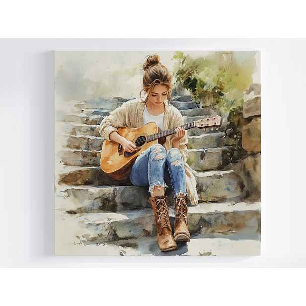 Obraz Na Plátně Canvas Portrét Žena Dívka Kytara Hudba 50x50