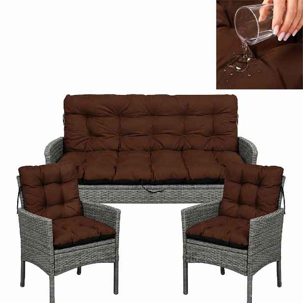 Polštáře na nábytek Voděodolné sada Rattan 180x60x50 cm 2+1 silné Hnědé