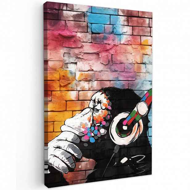MuchoWow OBRAZ NA PLÁTNĚ Opice - Graffiti - Hudba 60x90 cm