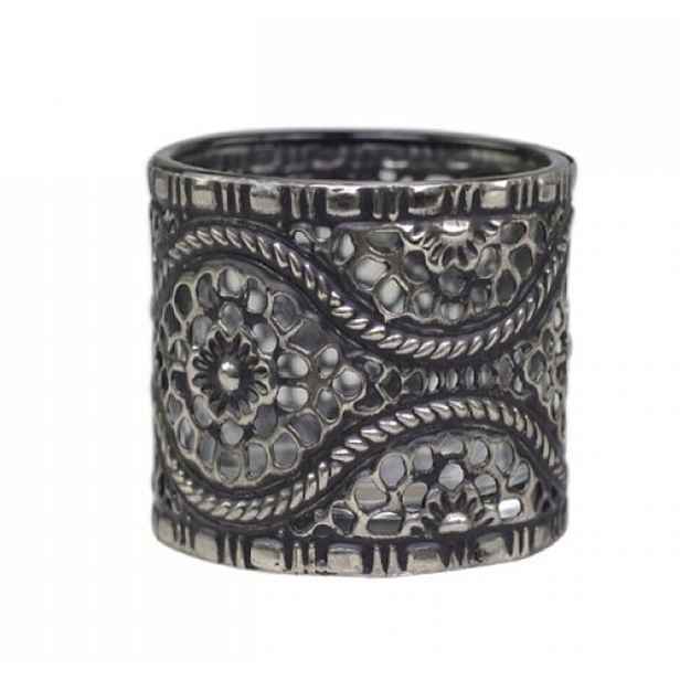 Skleněný vintage svícen s kovovým zdobením Flower - Ø 5*6 cm Chic Antique