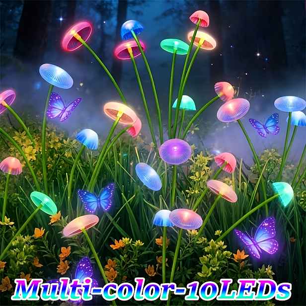 TEMU 10LED Solární Houbová Světla 10/8/6LED Solární Zahradní Reflektory Solární Dekorační Venkovní Světla ve Tvaru Houby Solární Dekorační Světla na