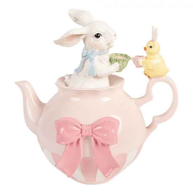 Dekorace králík s kuřátkem na čajové konvičce - 20*14*20 cm Clayre & Eef