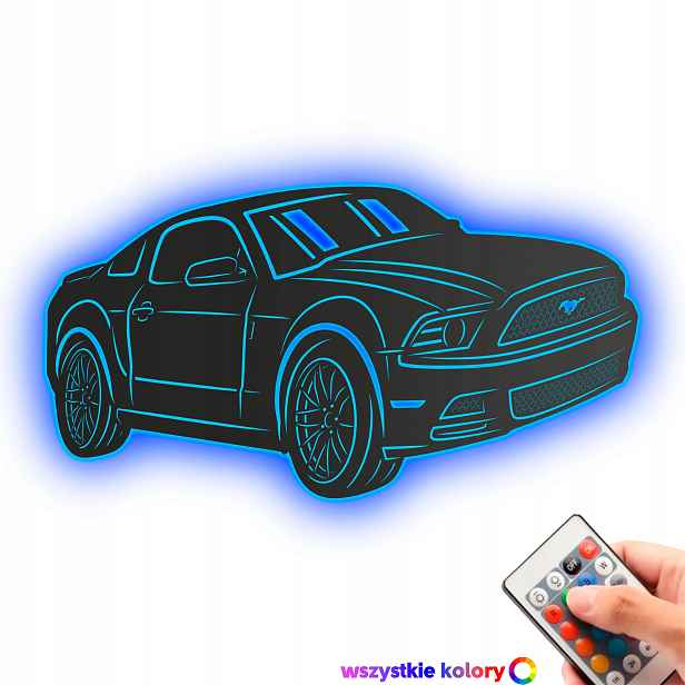 Dřevěný obraz Ford Mustang 5.0 Gt Dekorace Dárek Noční Lampa Led XL