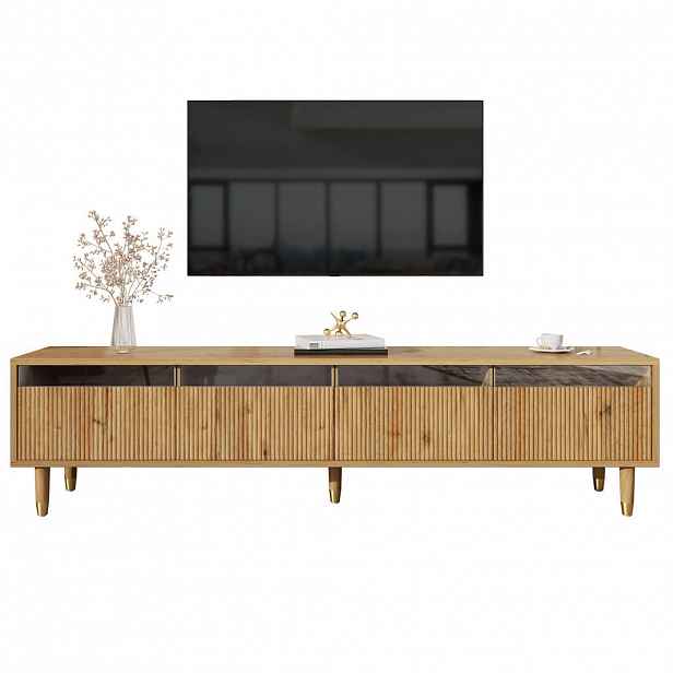 OKWISH TV stolek 178/35/45 cm v barvě dřeva z MDF s úložnými zásuvkami a kabelovým vedením
