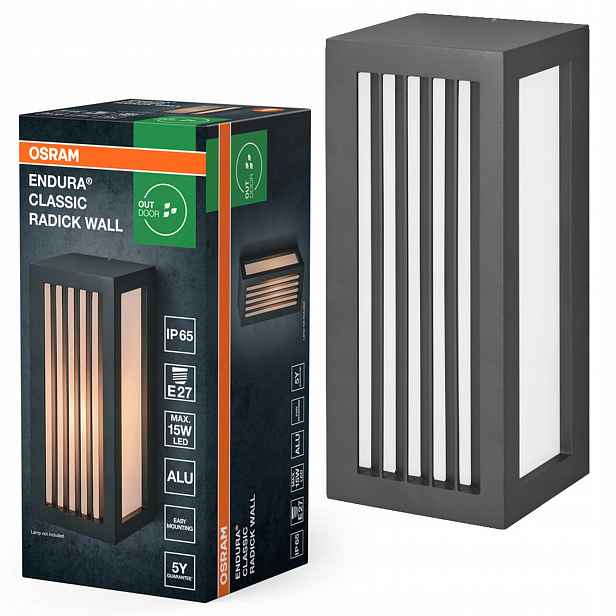 Zahradní nástěnné svítidlo Venkovní fasádní lampa E27 Šedá IP65 Endura Osram