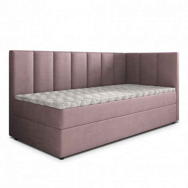 MASSENO AMERICKÁ POSTEL BEVE 80x200 cm, s matrací a úložným prostorem, starorůžová