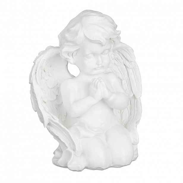 Relaxdays ANDĚL Bílá na hrob polyresin mrazuvzdorný výška 15,5 cm