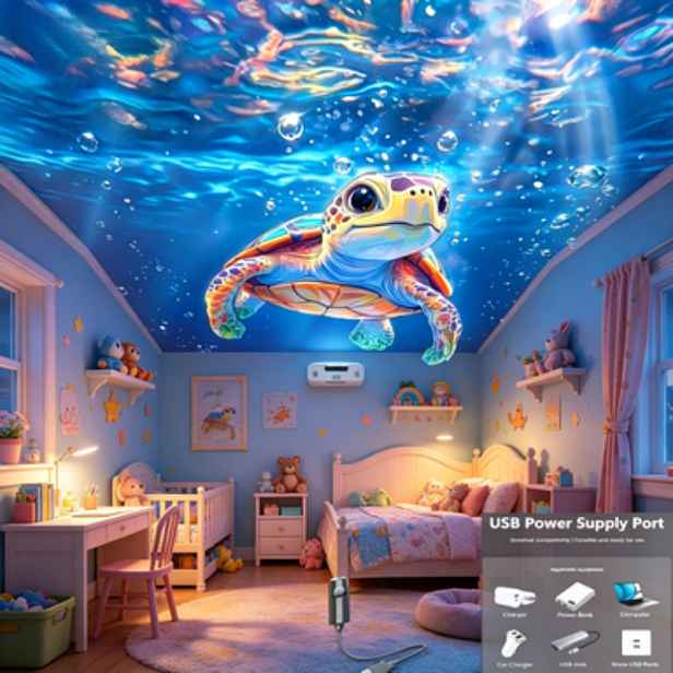 TEMU Stropní dekorace a noční světlo k posteli, projekční lampa s oceánu, 8 dišejí s delfínů/zlatých ryb/rybíků ve tvaru duhy/medúz atd., napájení