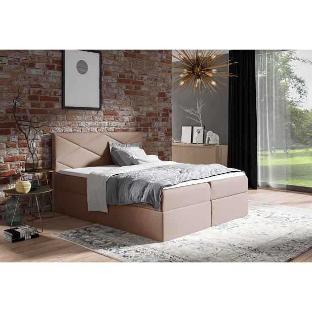 Čalouněná postel ZOE - 160x200, hnědá + topper ZDARMA