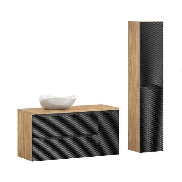 Comad Koupelnová sestava Ocean s deskou, umyvadlem a skříňkami 120 cm černá/dub olejovaný