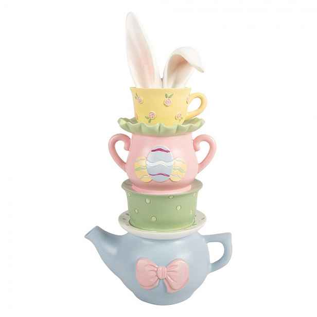 Dekorace konvička s hrnečky a zaječí ouška - 16*11*29 cm Clayre & Eef