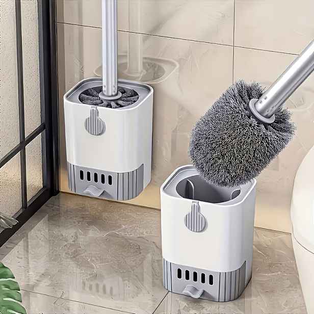 TEMU 1 Sada WC kartáče, nástěnný WC kartáč s dlouhou rukojetí a držákem, flexibilní WC kartáč, žádný mrtvý , kartáč na čištění koupelny, čisticí