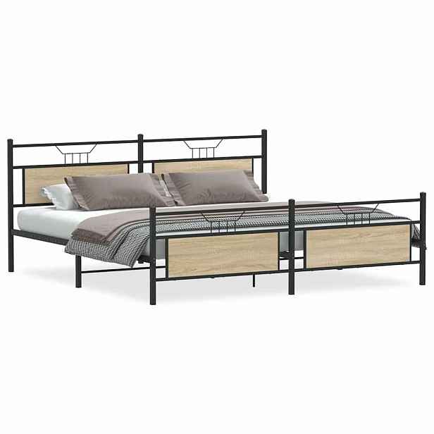 vidaXL Kovový rám postele bez matrace dub sonoma 193 x 203 cm