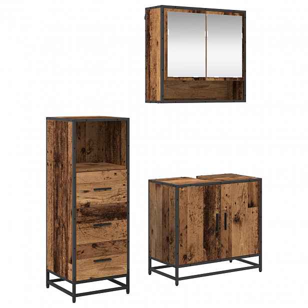 vidaXL Sada koupelnového nábytku 3 ks Staré dřevo 65 x 33 x 60 cm