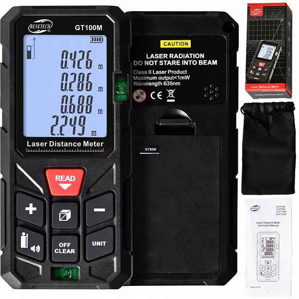 Laserový Dálkoměr Digitální Měřič Vzdálenosti Zelený Laser 100 Metrů LCD