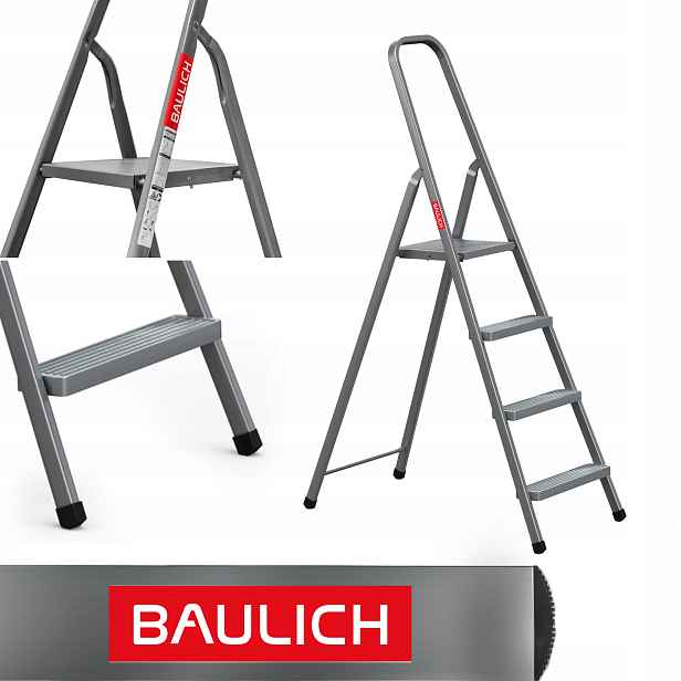 Žebřík se 4 stupni, jednostranný, skládací Baulich