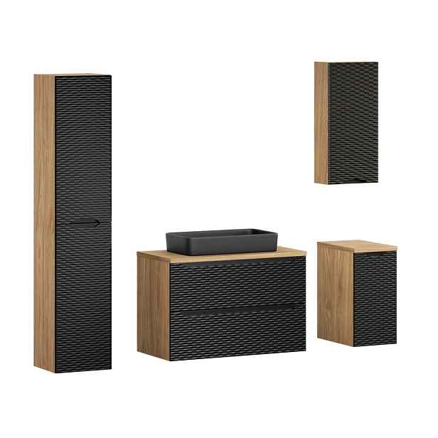Comad Koupelnová sestava Ocean s deskou, umyvadlem a skříňkami 90 cm černá/dub olejovaný