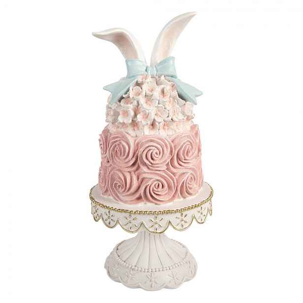 Dekorace růžový květinový dort na podstavci se zaječími oušky - Ø 17*35 cm Clayre & Eef