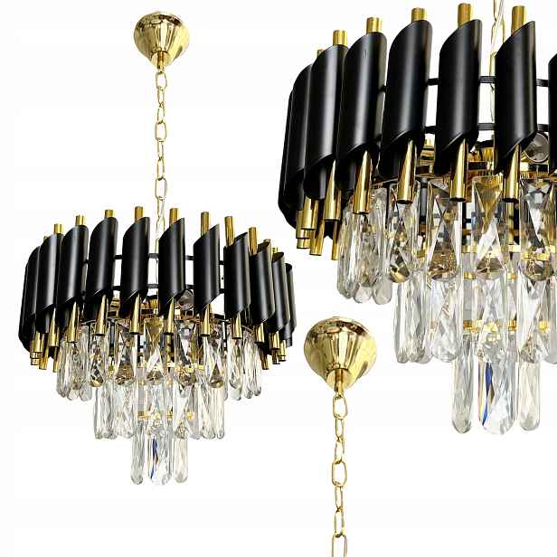 Křišťálový lustr Cristal Černo-zlatý 5xE14 38 Cm Závěsná lampa Obývací pokoj
