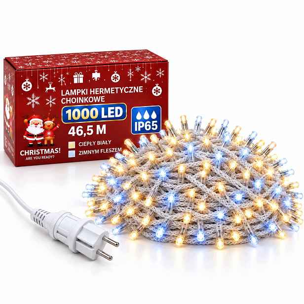 Vánoční lampy rampouchy 1000 Led 46,5 m teplá bílá studená Flash