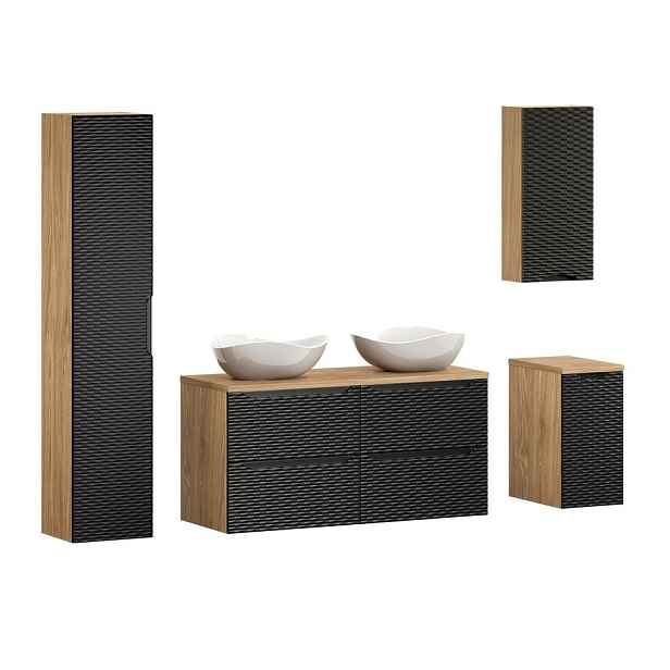 Comad Koupelnová sestava Ocean s deskou, umyvadly a skříňkami 120 cm černá/dub olejovaný
