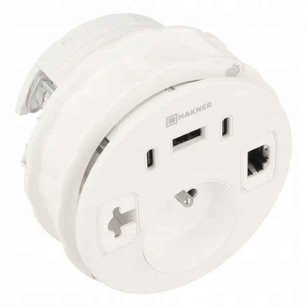 Mediaport Lumo 80 Hakner zásuvka na desku 1x230V Usb-a 2xUSB-C RJ45 bílá