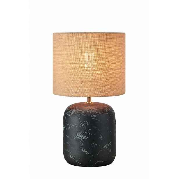 noční stolní lampa s černou betonovou základnou a jutovým stínítkem Markslojd