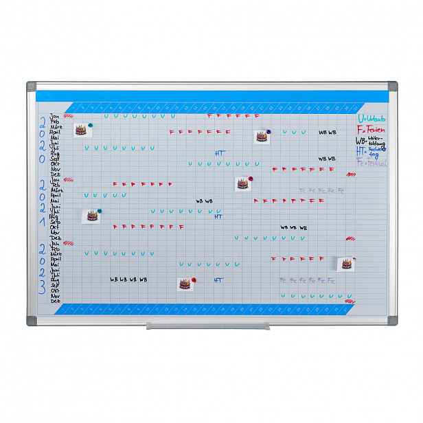 Relaxdays WHITEBOARD bílá stříbrná magnetické roční plánovač 60x90 cm