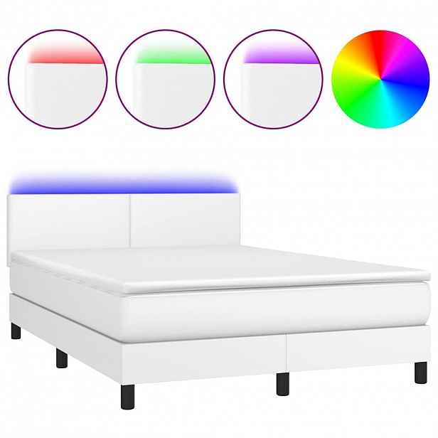 vidaXL Box spring postel s matrací a LED bílá 140x200 cm umělá kůže