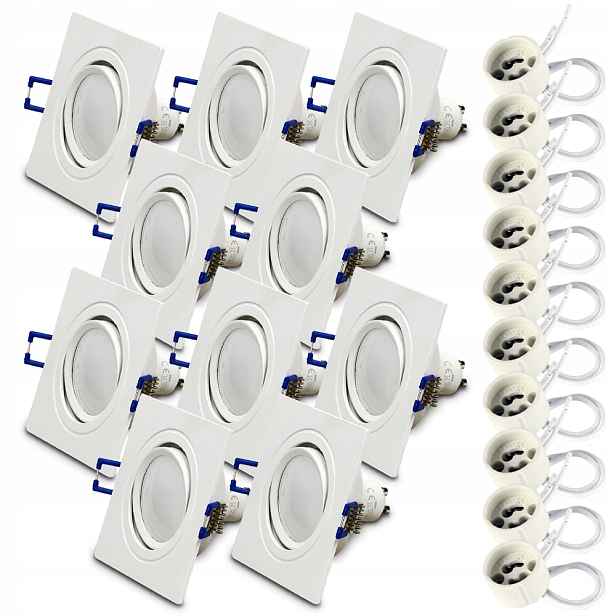 10x Kulaté Stropní Svítidlo Halogenové svítidlo s pohyblivou drážkou Bílé Led Žárovka GU10 7W 4000K