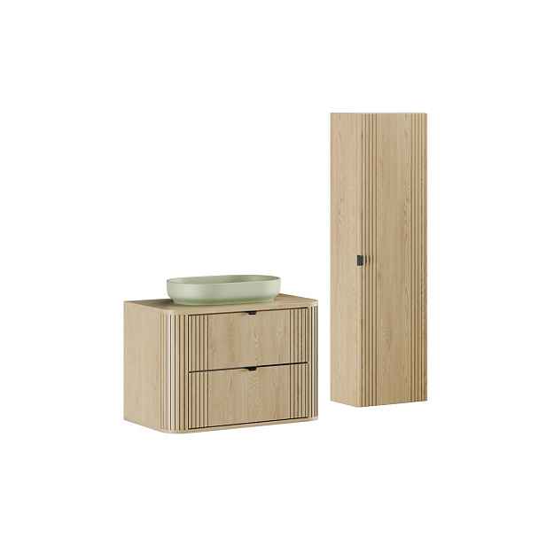 Comad Koupelnová sestava Ovalia River s deskou, umyvadlem a skříňkami 80 cm dub Cremona
