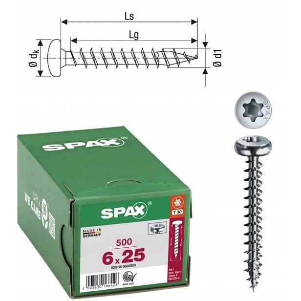 Univerzální šroub do dřeva spax 6 x 25 Wirox Hb Tx 500 ks