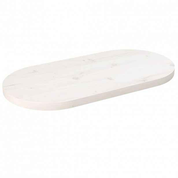 vidaXL Stolní deska bílá 80 x 40 x 2,5 cm masivní borové dřevo oválná