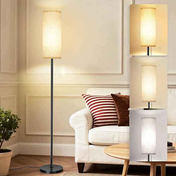 12W Stojací Led podlahová lampa 175 cm pro čtení Abažur Béžová E27
