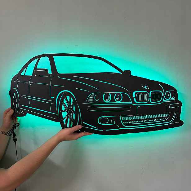 Bmw 5 (E39) Dřevěný 3D obraz Nástěnná Dekorace Dárek Noční Lampa Led XL